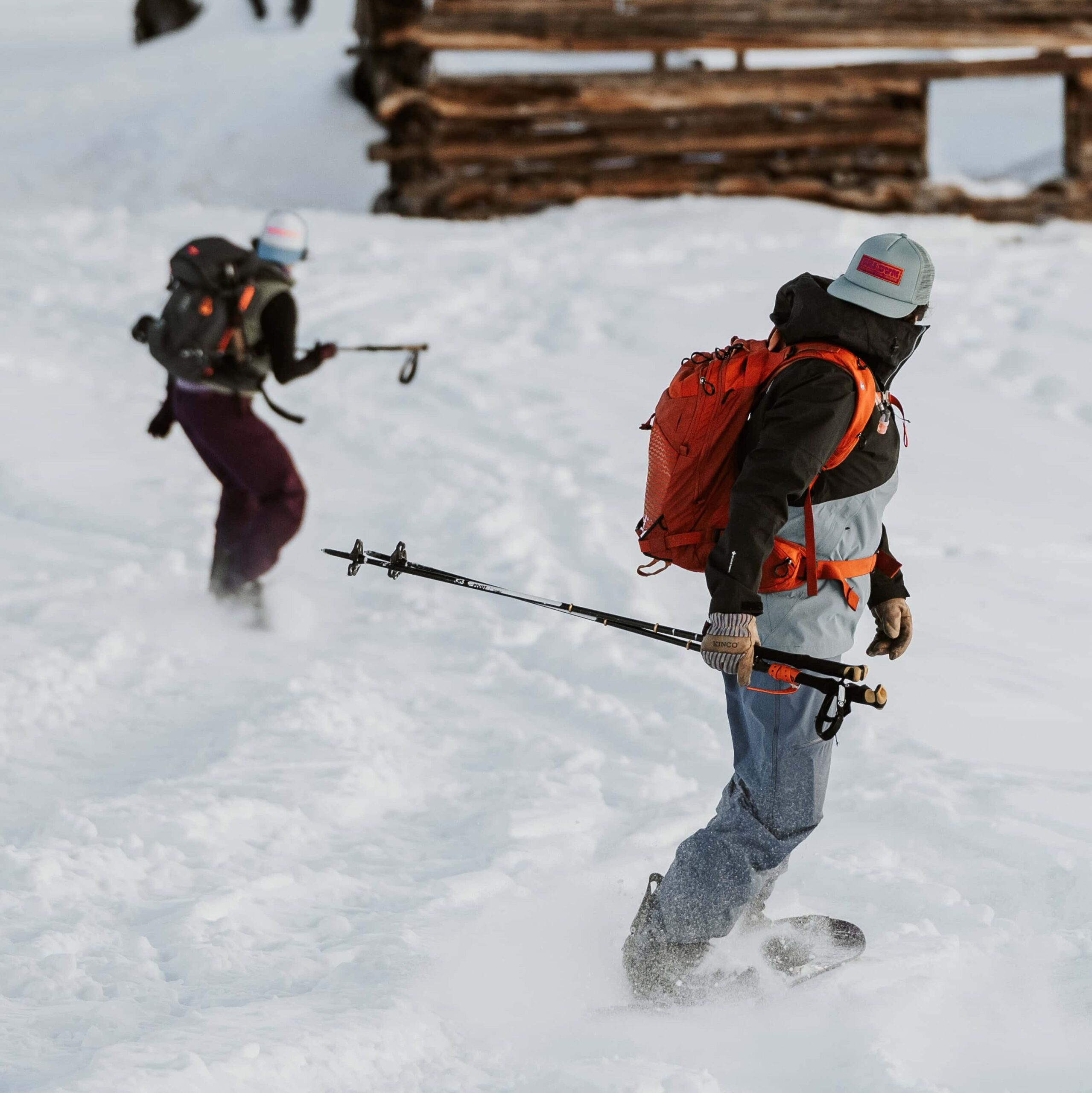 Couple snowboarding during their winter elopement in Frisco, Colorado. 