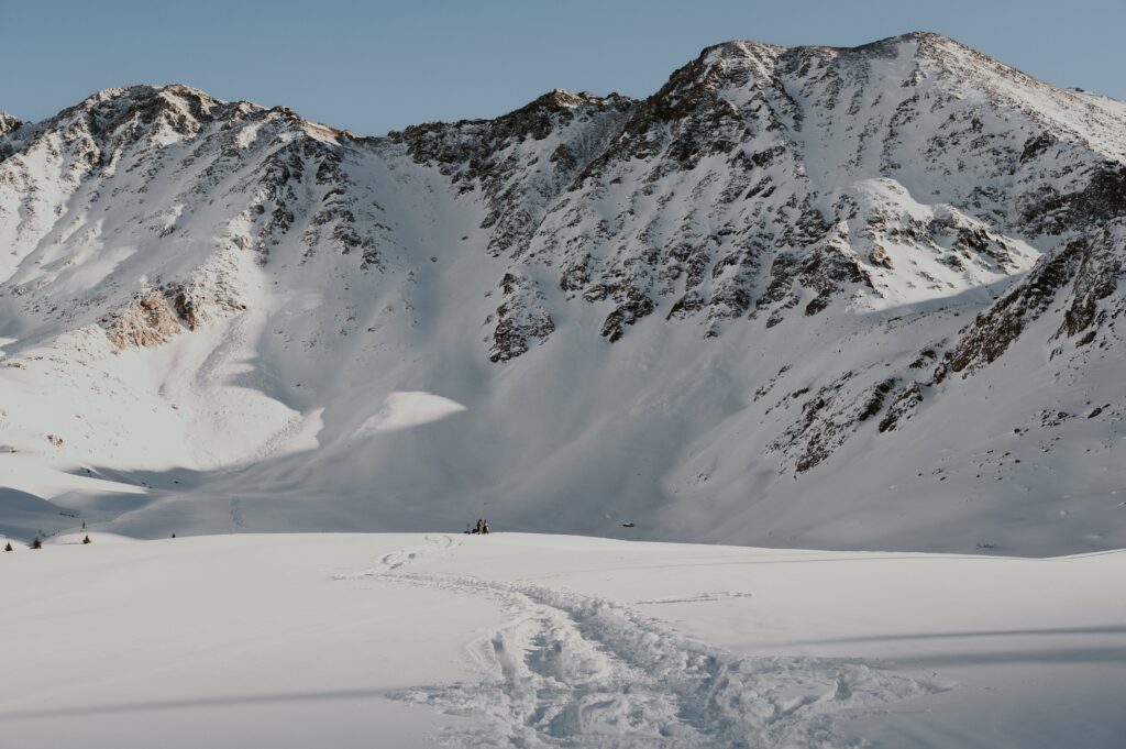 Backcountry Colorado mountain location covered in snow.